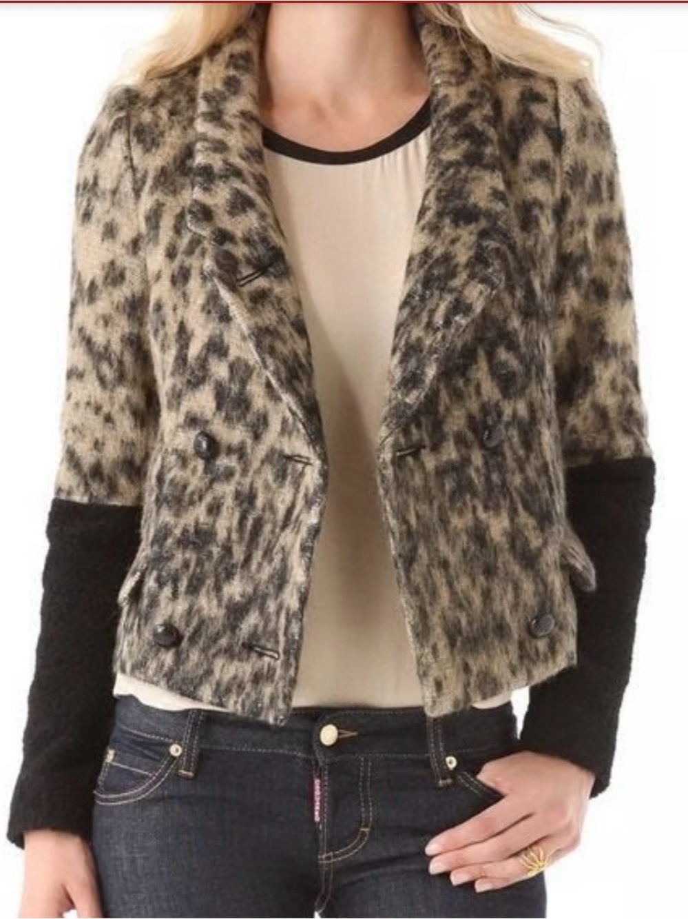 Smythe Les Vestes Animal Print Peacoat Jacket - Lined Button Front Pockets 8